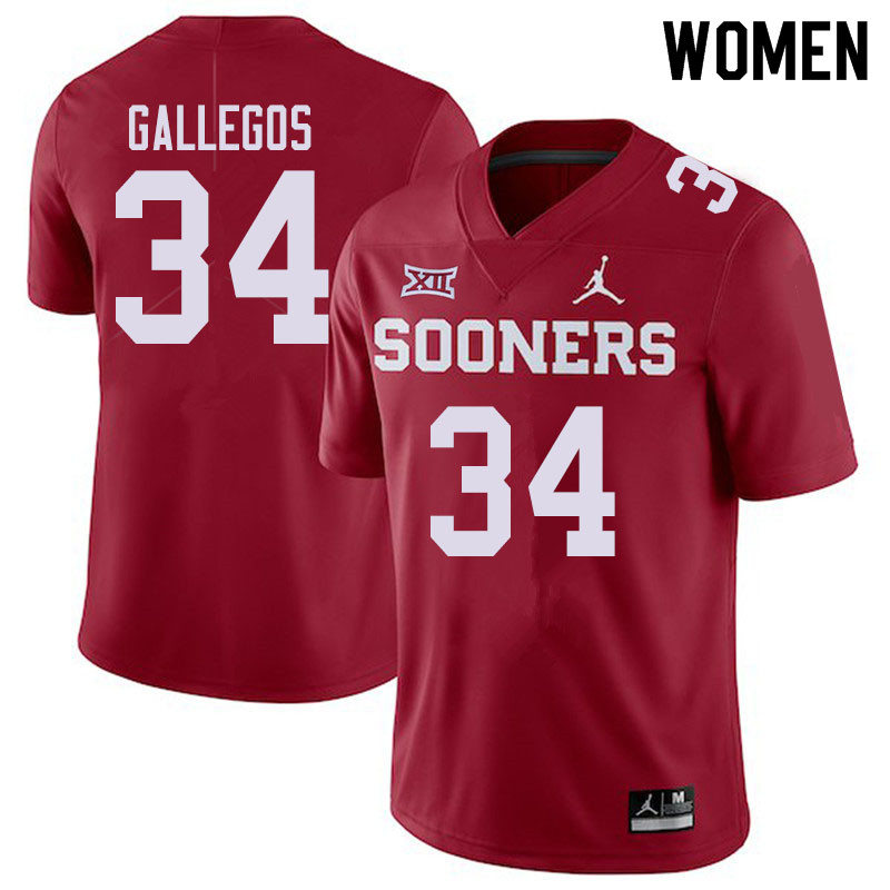 Jordan Brand Women #34 Eric Gallegos Oklahoma Sooners College Football Jerseys Sale-Crimson